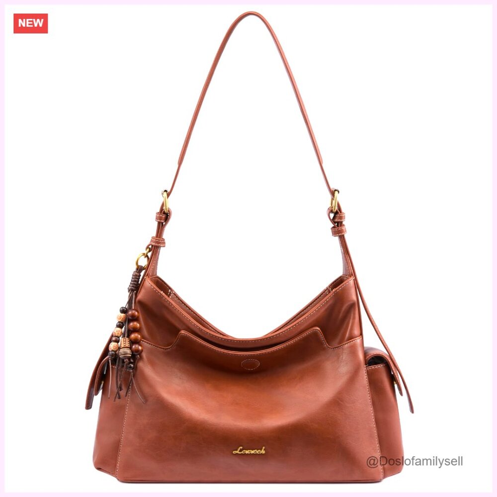 Soft Faux Leather Hobo Purse With Tassel Charms, Adjustable Crossbody Shoulder